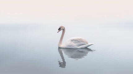 Obraz premium Swan swiming in a lake. Generative ai.