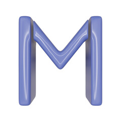 The Capital letter M in a blue shiny skin leather texture style, PNG transparent background, 3D illustration