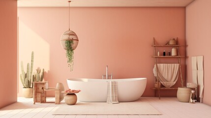 Obraz na płótnie Canvas Boho Bathroom Interior. Designed using Generative AI