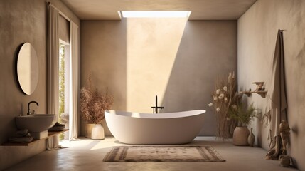 Obraz na płótnie Canvas Boho Bathroom Interior. Designed using Generative AI