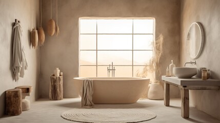 Boho Bathroom Interior. Designed using Generative AI