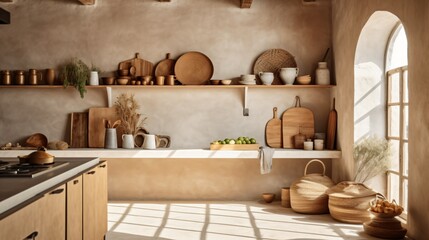 Obraz na płótnie Canvas Boho style kitchen interior. Designed using generative ai. 