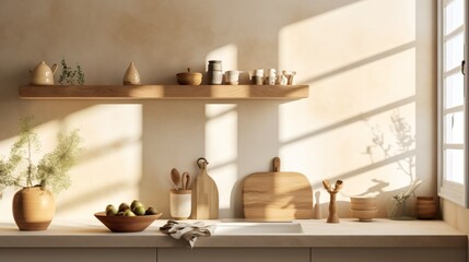 Fototapeta na wymiar Boho style kitchen interior. Designed using generative ai. 