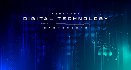 Digital technology banner green blue background concept, cyber technology circuit, abstract tech, innovation future data, internet network, Ai big data, futuristic wifi connection illustration vector