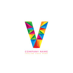 Colorful letter v logo design for business company in low poly art style