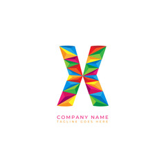 Colorful letter x logo design for business company in low poly art style
