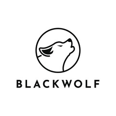 black wolf minimalist vector logo design idea with circle