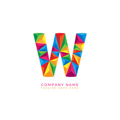 Colorful letter w logo design for business company in low poly art style