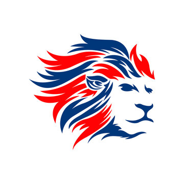 Lion Head with Red and blue korean flag color illustration vector logo clip art  sticker lion king of jungle.
