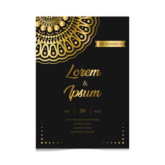 Luxury gold wedding invitation template with mandala floral ornament