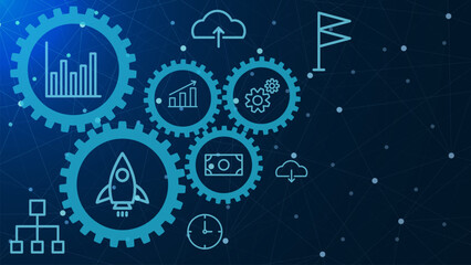 Fototapeta premium Business process management background. Business process workflow or automated business system with icons and connected dots lines