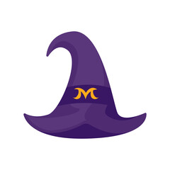 Witch's hat. Magic hat. The costume adorns the little wizard's head at a Halloween party.