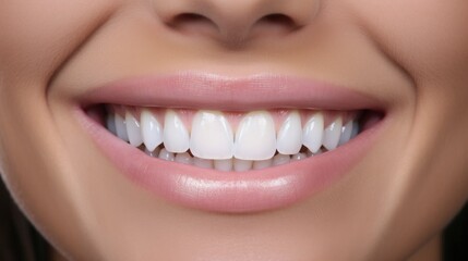 Close-up Detail Of Smiling Woman Teeth. Generative AI