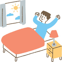 朝に起きて体を伸ばしている男性_色