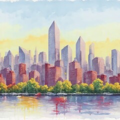 Obraz premium A fantasy crayon painting of cityline, seamless pattern volume three created with generative ai