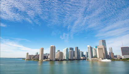 Fototapeta premium panorama photo of miami skyscraper skyline of metropolis. miami skyscraper skyline.