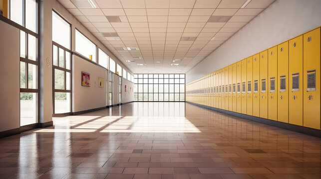School corridor created with generative AI technology