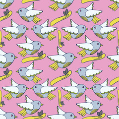 Birds' seamless pattern on a pink background