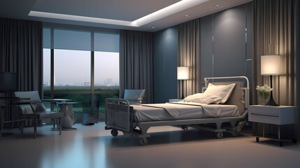 Obraz na płótnie Canvas Hospital room with bed and comfortable medical equipped in a modern hospital. Generative AI
