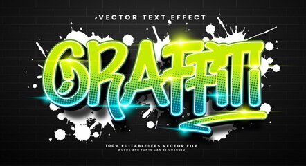 Colorful graffiti editable text style effect. Vector text effect with paint wall concept. - obrazy, fototapety, plakaty