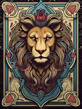 "Regal Roar: The Lion's Card" | Illustration | Creative Design | AI Generated Artwork