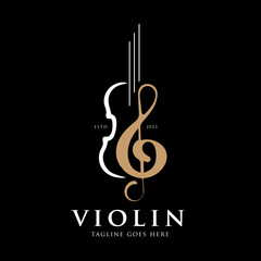 Elegant Violin and Treble Clef Logo Vector Illustration
