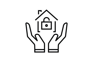 Hands icon holding home. homeowners insurance vector icon for real estate. Line icon style design. Simple vector design editable