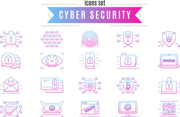 Cyber security icons set, colorful and outlined, editable stroke