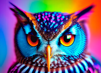 Owl on a colorful background. Generative AI