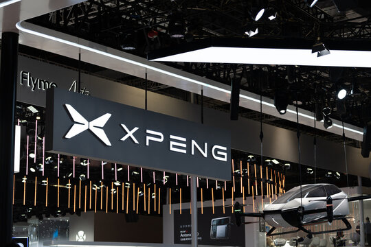 xpeng logo in Shanghai International Automobile Industry Exhibition on April 27, 2023,at shanghai china