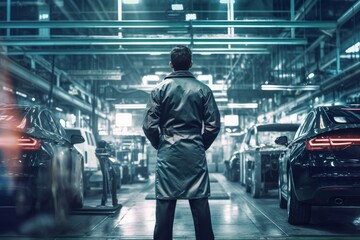 Engineer man car assembly shop. Generate AI