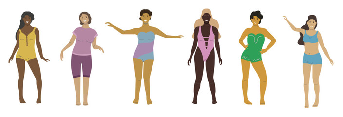Vector illustration of ladies in bathing suits. Design element for summer party concept and other use.