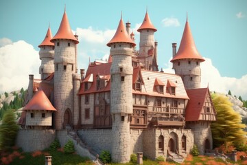 Fototapeta na wymiar Fairy tale castle land. Generate AI