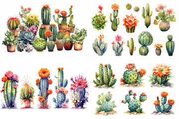 Fototapeta premium Watercolor Cactus Plants created with Generative AI technology