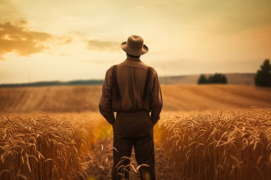 Farmer man farm field. Generate Ai