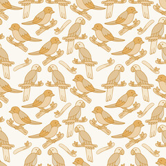 Obraz premium Birds' seamless pattern of macaws and humming birds on a light background