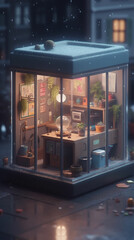 Closeup cartoon style miniature home interior