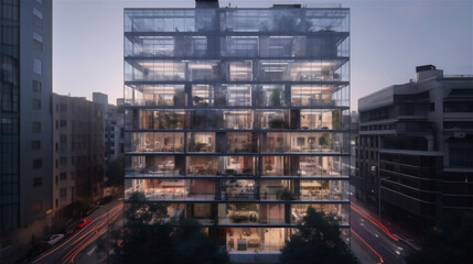 Glass office building scene with modern design