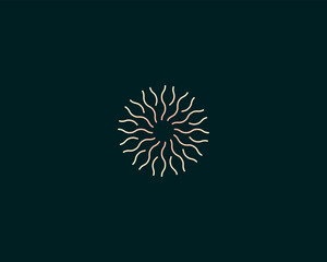Abstract flower logo. Sun icon. Energy science sign. Eye logotype. Vector illustration.