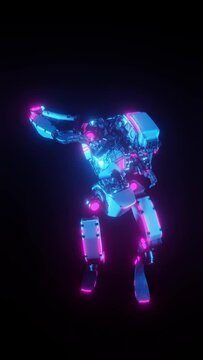 dancing robot, disco, cyborg in motion, dark background, background for dance music, vertical video