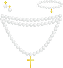 White pearl cross jewelry set 2023051932