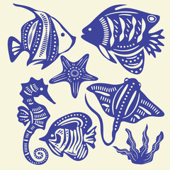 Hand Drawn Fish Oceanic Creature Illustration - obrazy, fototapety, plakaty