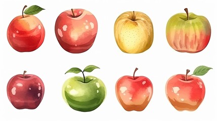 set of watercolor apples, generative ai
