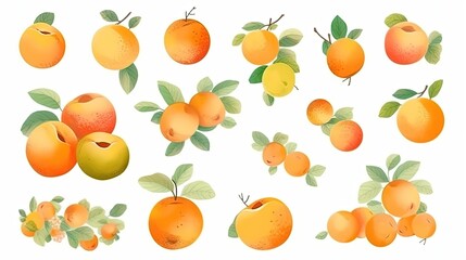 set of watercolor apricots, generative ai