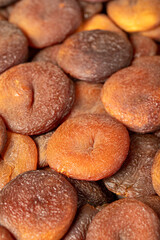 Dried apricots. Naturally dried apricots close up food background. texture. copy space banner