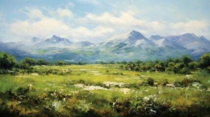 Fototapeta premium Impressionism style landscape painting, abstract art, digital illustration, Generative AI