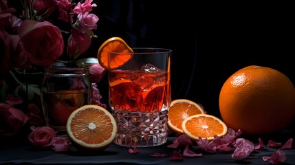 Refreshing Negroni Sbagliato Cocktail with Orange and Prosecco. Generative AI