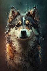 Generative AI illustration studio portrait style image of Huskie pedigree dog breed