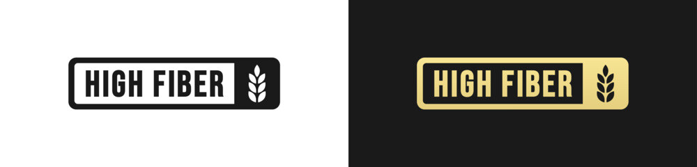 High fiber label or High fiber sign vector isolated in flat style. High fiber label for product packaging design element. High fiber logo for packaging design element.