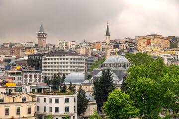 Fototapeta na wymiar Galata Tower and Kılıc Ali Pasha Mosque view from Istanbul Modern Museum